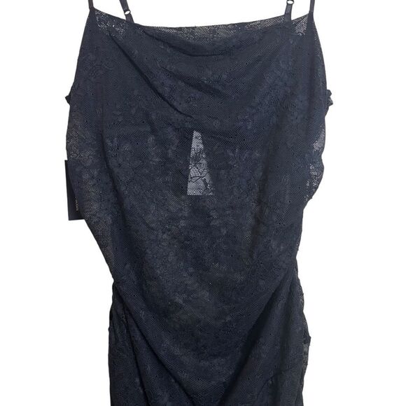 AFRM Jennan Ruched Black Floral Lace Sheer Detail Whimsigoth Dress Large NEW - Picture 5 of 14